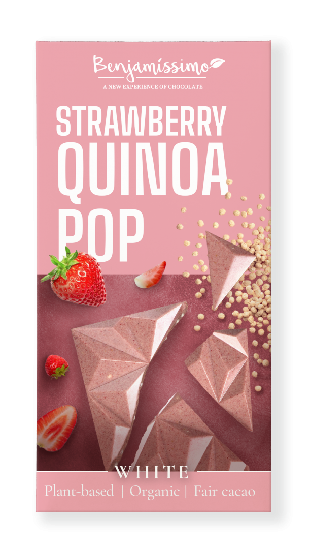 Ciocolata alba cu capsuni si quinoa bio 60g Benjamissimo