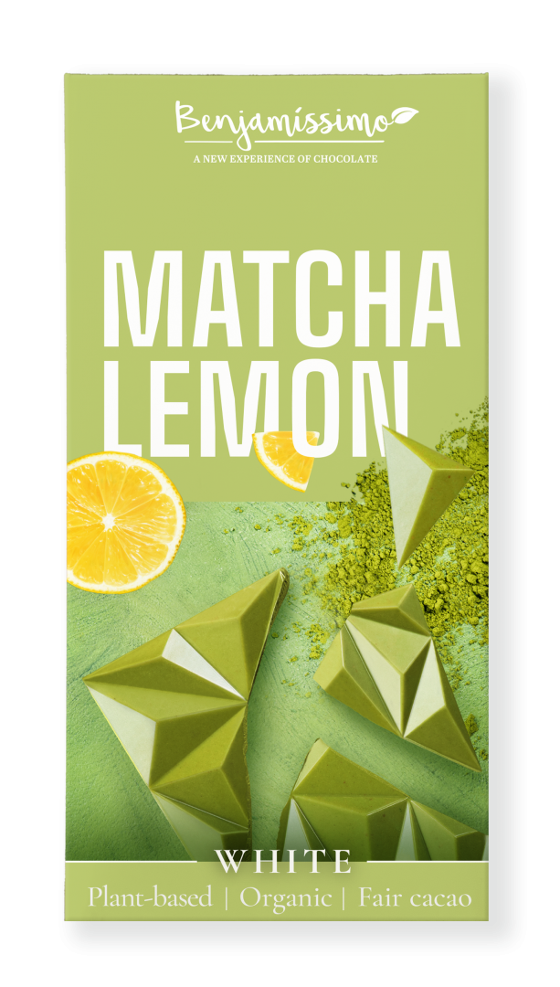 Ciocolata alba cu matcha si lamaie bio 60g Benjamissimo