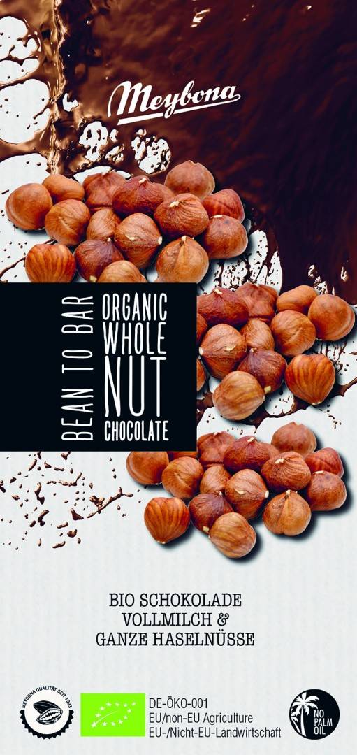 Ciocolata cu lapte si alune de padure bio 100g  Meybona
