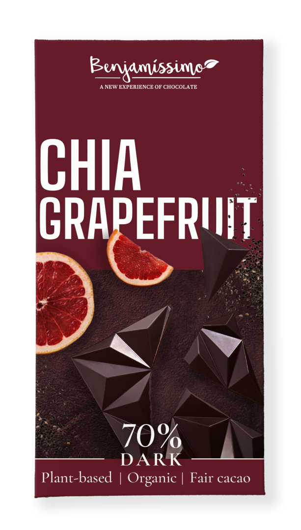 Ciocolata neagra 70% cu chia si grapefruit bio 60g Benjamissimo