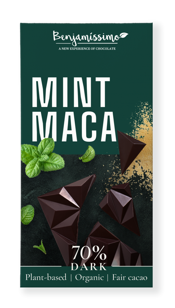 Ciocolata neagra 70% cu menta si maca bio 60g Benjamissimo