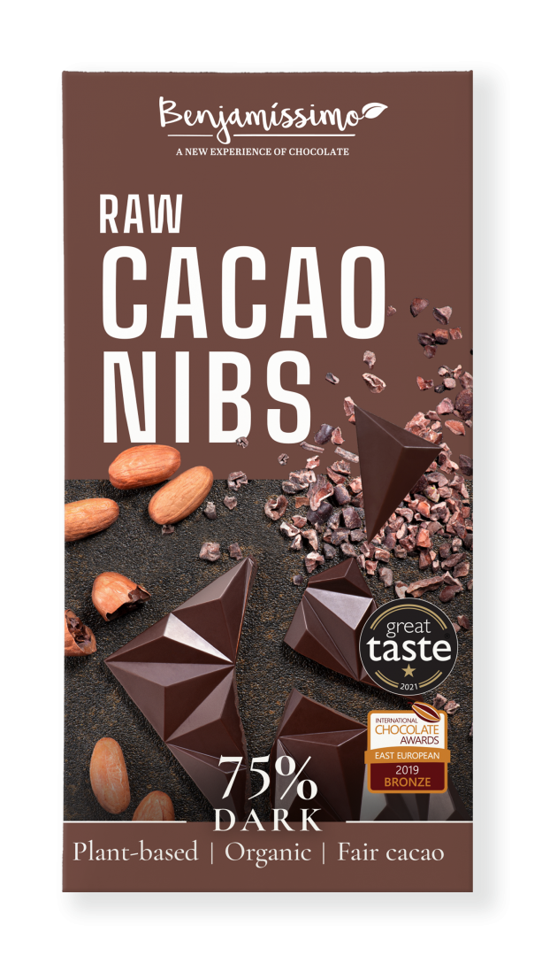 Ciocolata neagra 75% cu cacao nibs bio 60g Benjamissimo