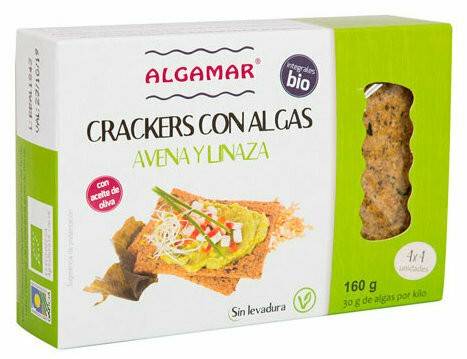 Crackers cu ovaz, seminte de in si alge marine bio 160g Algamar                                     