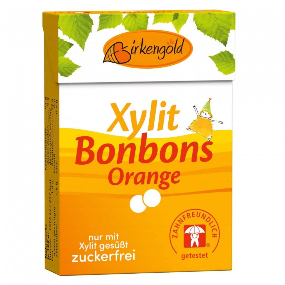 Drajeuri cu xylitol si portocale, 30g, Birkengold                                                   