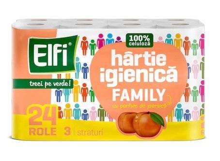 Elfi Hartie Igienica Family, Piersica, 3 straturi, 24 role