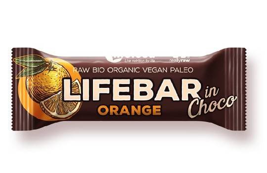 Lifebar baton cu portocale in ciocolata, raw, bio, 40g                                              