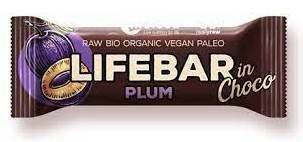 Lifebar baton cu prune in ciocolata, raw, bio, 40g                                                  