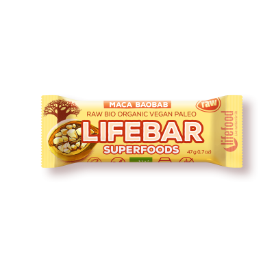 Lifebar plus baton cu fructe maca si baobab raw eco 47g