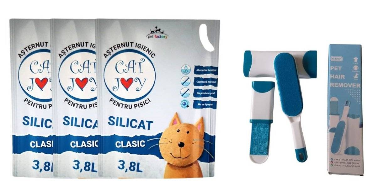 Pachet 3x Silicat Cat Joy + 1xPerie Indepartarea Parului de Pisica