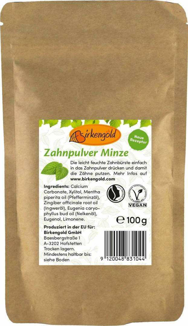 Pasta de dinti pudra cu menta 100g - refill Birkengold