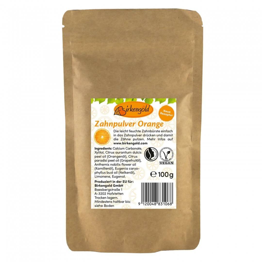 Pasta de dinti pudra cu portocale 100g - refill Birkengold