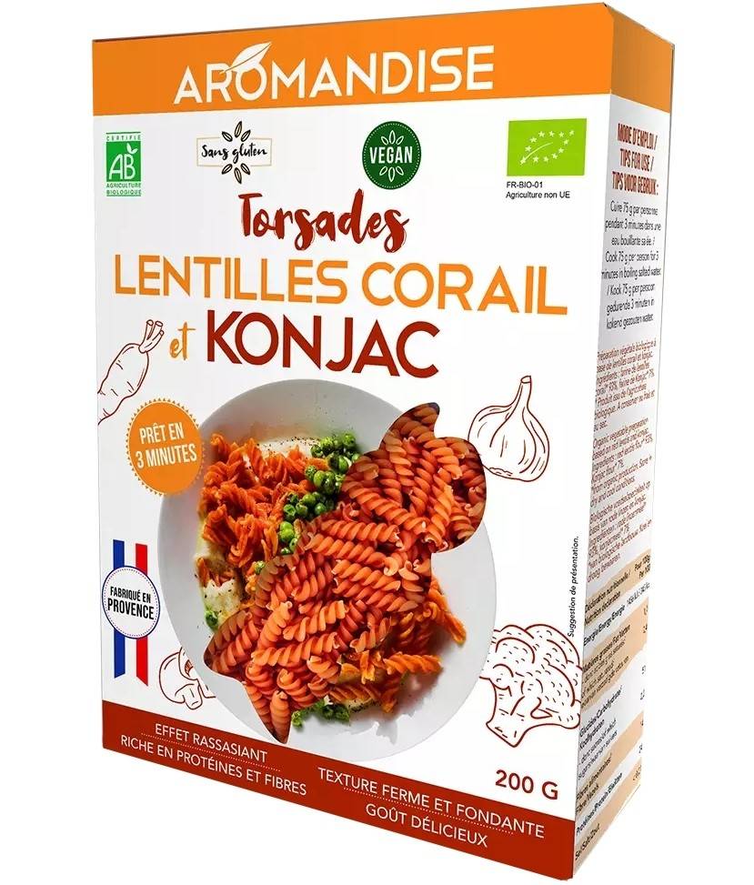Paste fusilli din linte coral si konjac bio 200g Aromandise