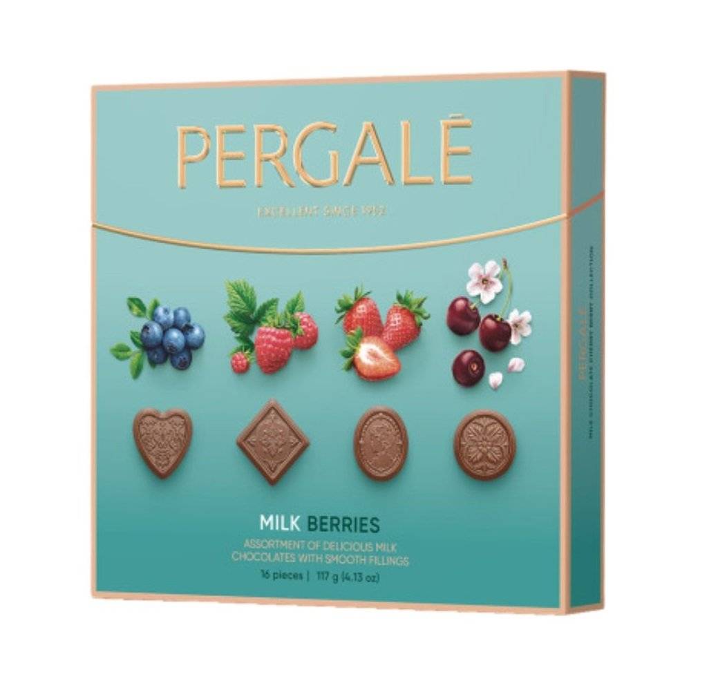 Pergale Berries Collection - Praline Asortate de Ciocolata cu Lapte, Fructe de Padure, 117g