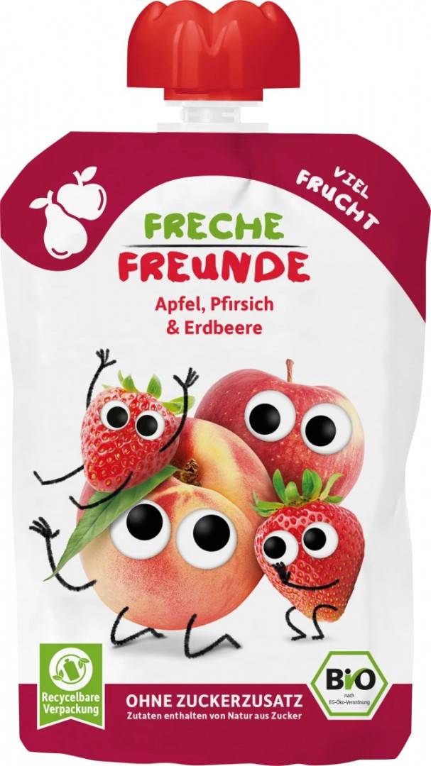 Piure de mere, piersici si capsuni, bio, 100g, Erdbar                                               