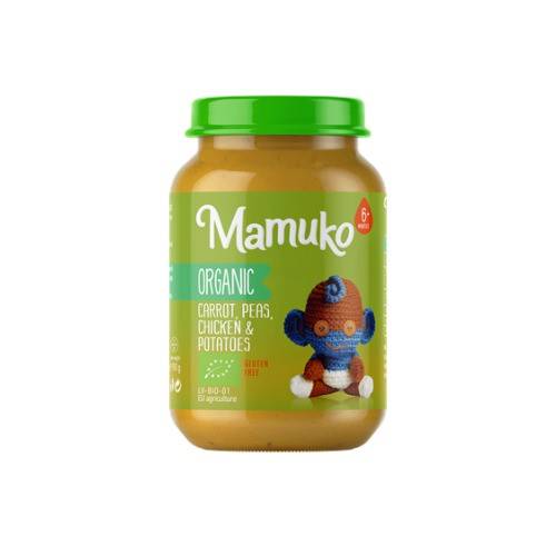 Piure de morcovi, mazare, cartofi cu pui, bio, 190g, Mamuko                                         