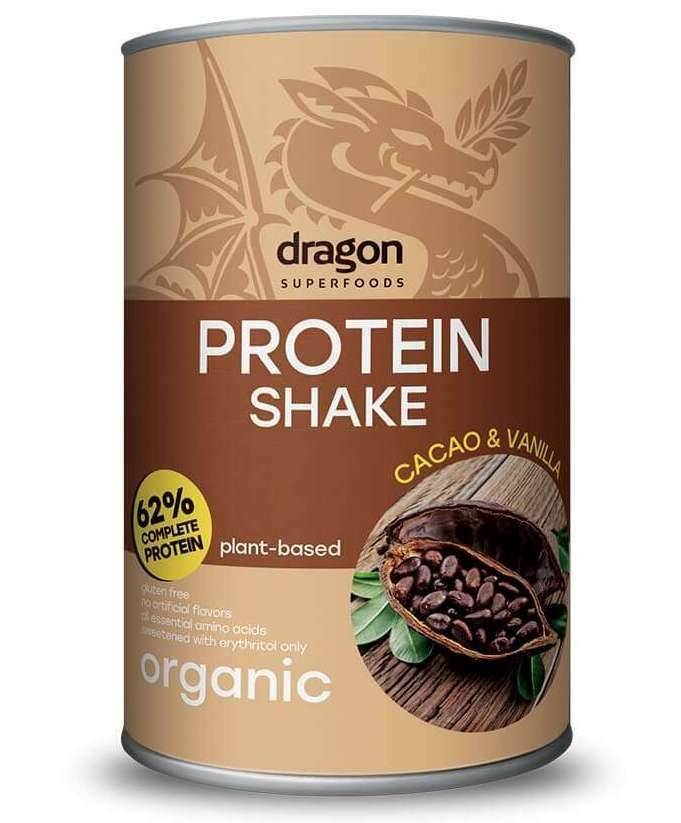 Shake proteic cacao si vanilie bio 500g Dragon Superfoods - 62% proteine                            