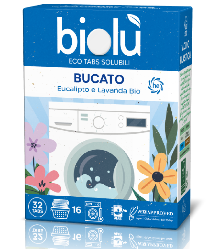 Tablete pentru masina de spalat rufe cu eucalipt si lavanda ecologice 32 bucati 76g Biolu           