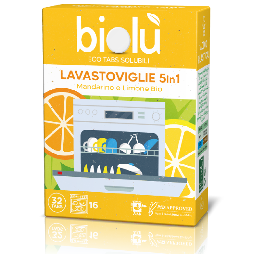Tablete pentru masina de spalat vase 5in1 cu mandarine si lamaie ecologice 32 bucati 76g Biolu