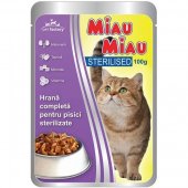Miau Miau Plic Hrana Umede Pentru Pisici Sterile 100g